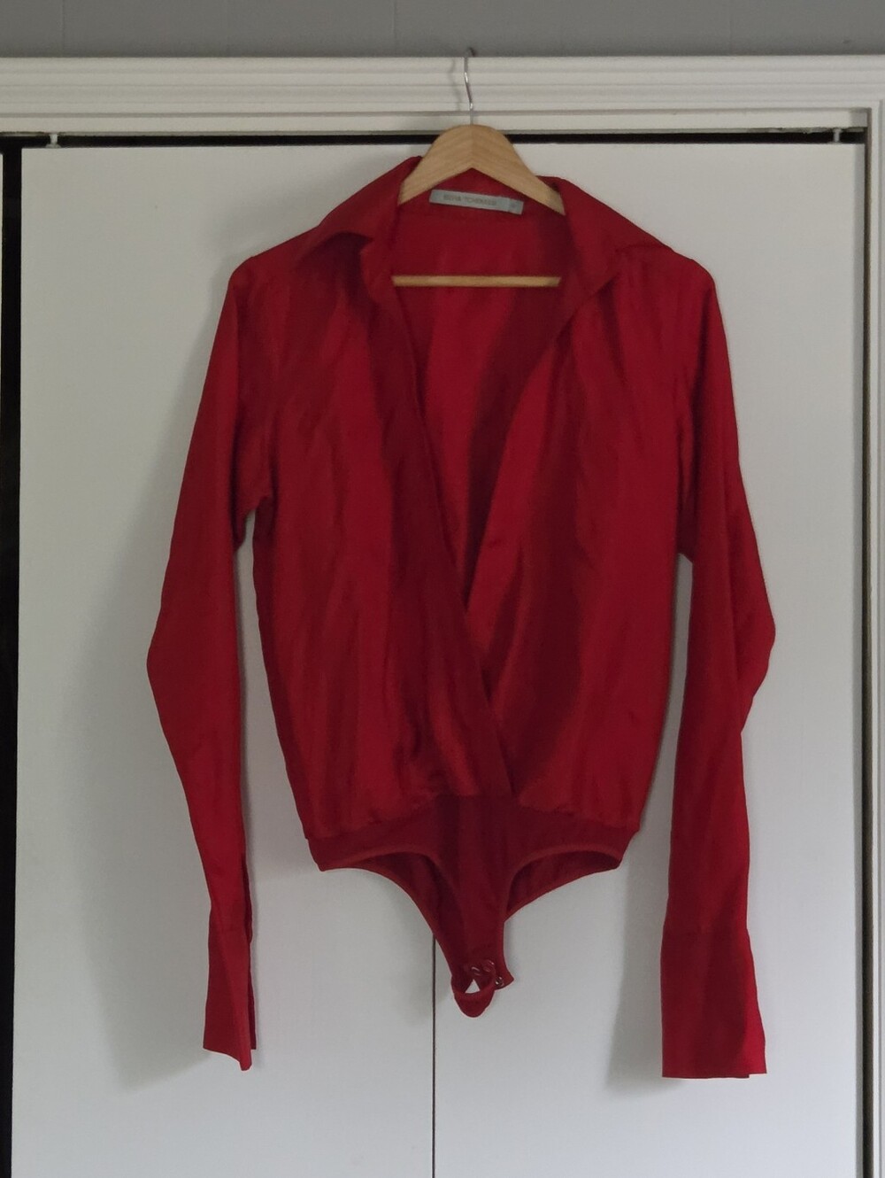 Silvia Tcherassi Silk Red Wrap-Front Long-Sleeve Bodysuit
